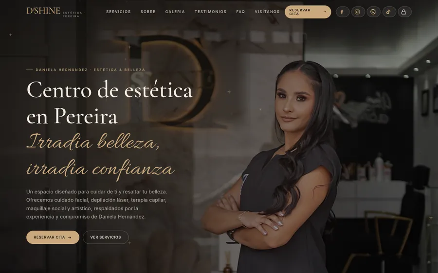 Centro de estética D'SHINE en Pereira: página web con una sección por tratamiento